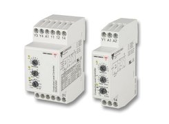 Multi-voltage symmetrical recycler (multifunction) mini-DIN timers with 1 or 2 contacts (0.1 s - 100 h). Carlo Gavazzi