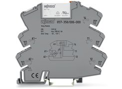 Relay module with yellow LED, input filters and 1 x NO+NC contact. Supply 230 V AC/DC. WAGO