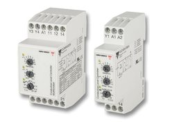 Carlo Gavazzi multi-voltage Interval (multifunction) mini-DIN timers with 1 or 2 contacts. Time range: 0.1 s - 100 h 