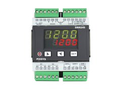 PID controller-converter, for DIN rail. Input: 1 dig+1 analog. Outputs: 2 relays+1 SSR+1 analog+1 auxiliary. PIXSYS