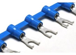 Halogen free insulated hooked fork terminals in roll. Cembre